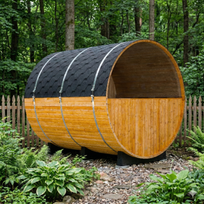 Lerax finská sudová sauna thermowood 240 poloprosklená zadní stěna