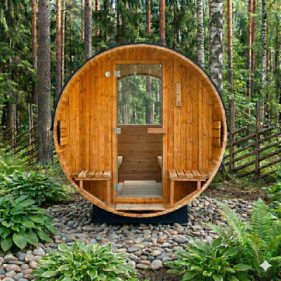 Lerax finská sudová sauna thermowood 300 poloprosklená zadní stěna